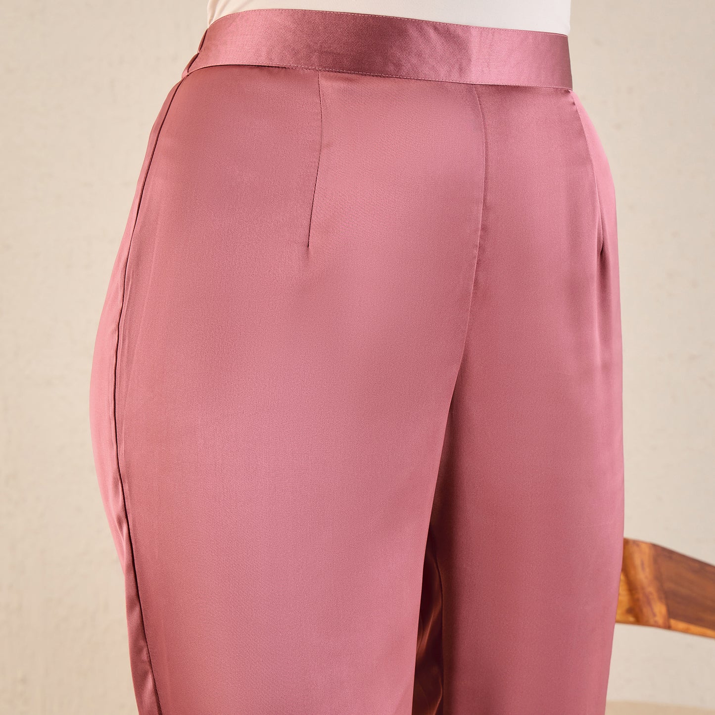 Old Rose Embellished Satin Top with Straight Pants