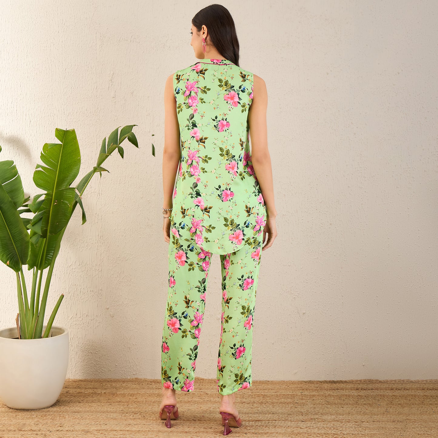 Mint Green and Pink Garden Print Sleeveless Co-ordinate Set