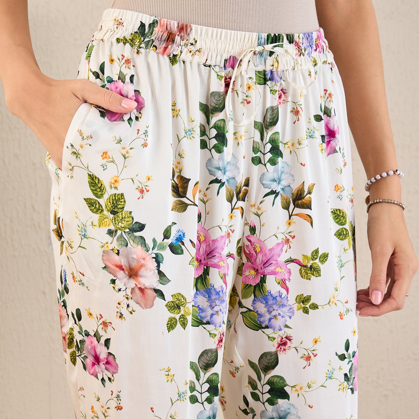 White and Pink Garden Print Sleeveless Co-ordinate Set
