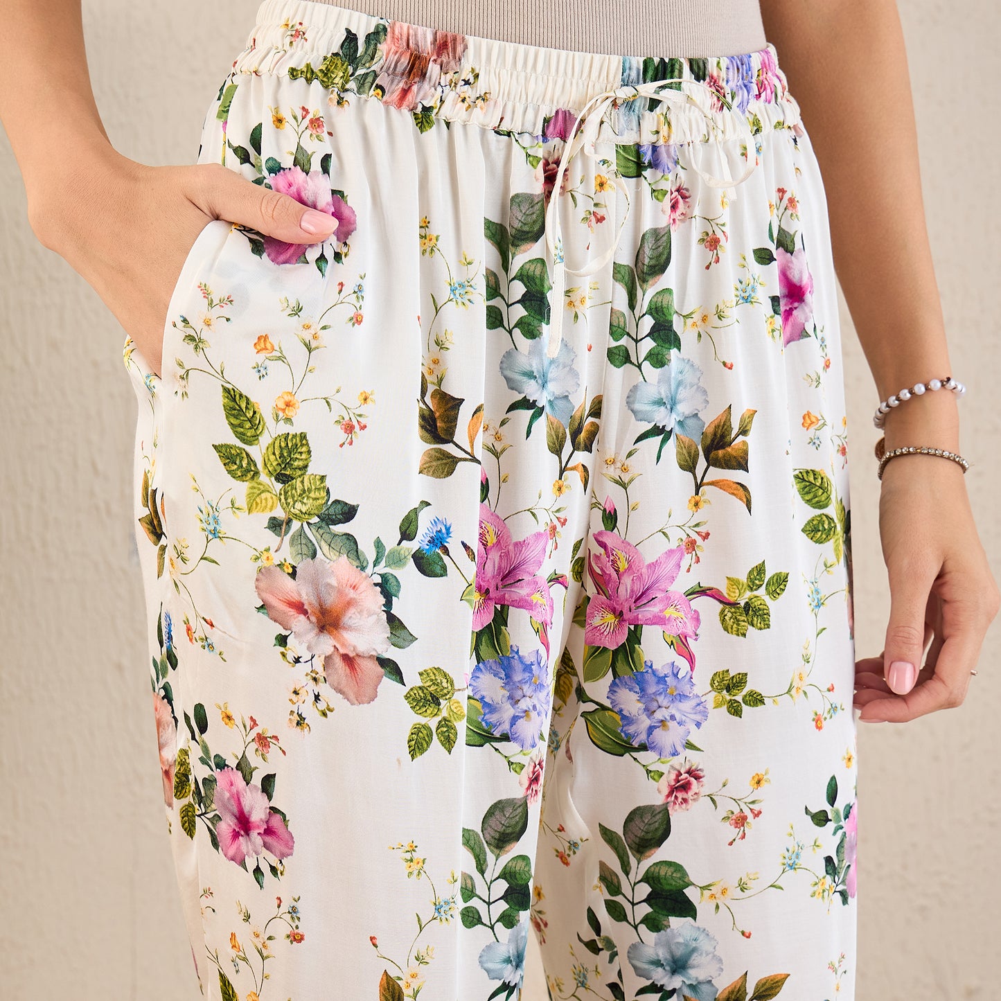 White and Pink Garden Print Sleeveless Co-ordinate Set