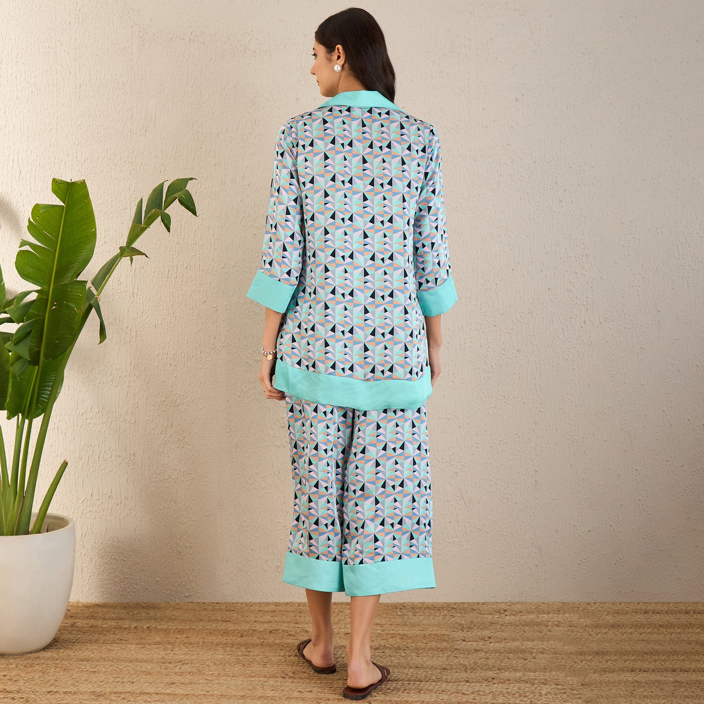 Aqua and Grey Geometric Print Co-ordinate Set