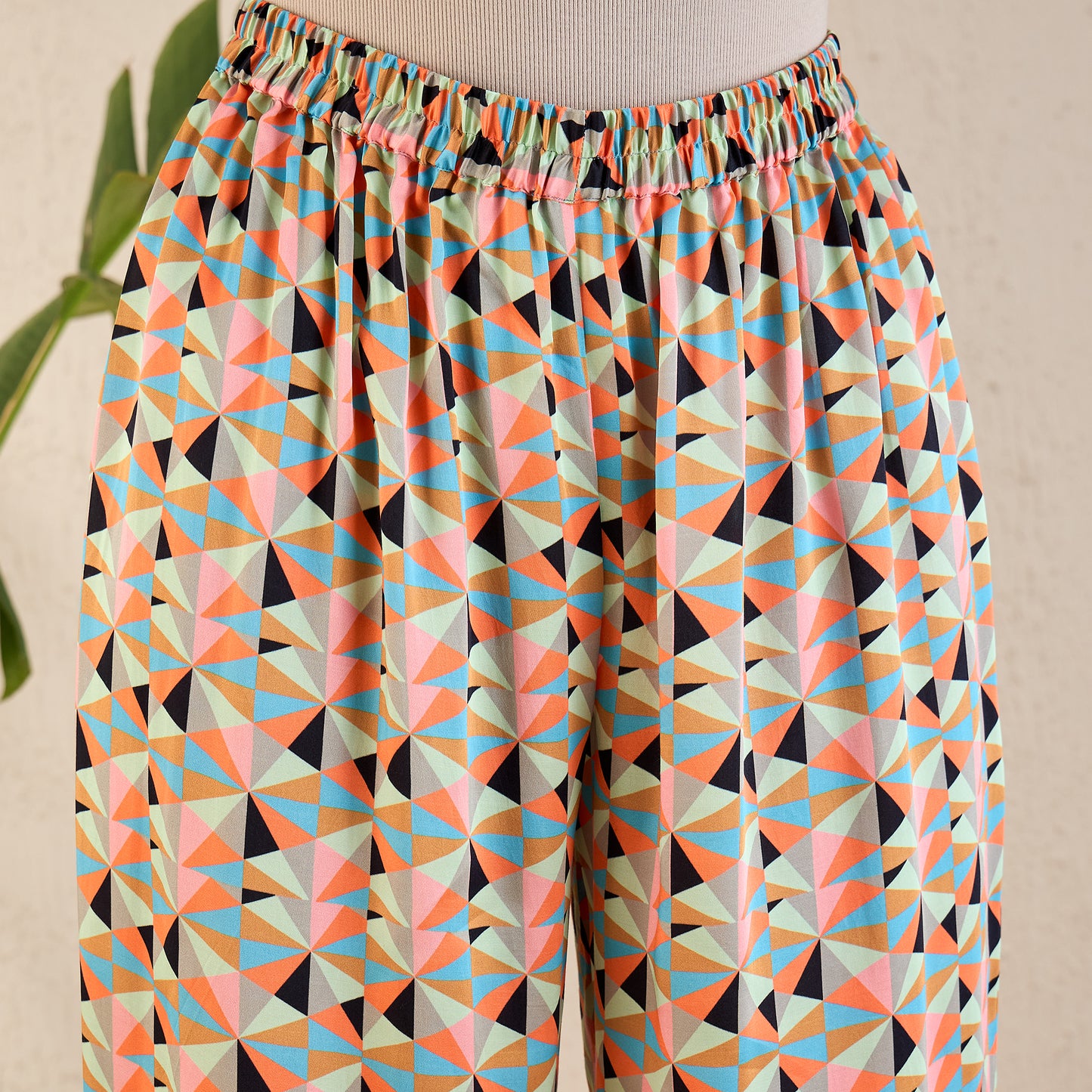 Pale Grey and Peach Geometric Print Co-ordinate Set