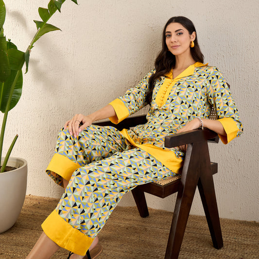 Primrose Yellow and Black Geometric Print Co-ordinate Set