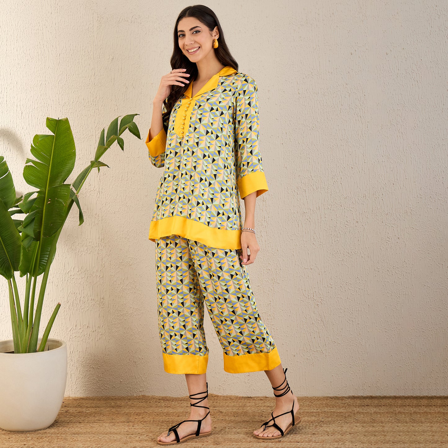 Primrose Yellow and Black Geometric Print Co-ordinate Set
