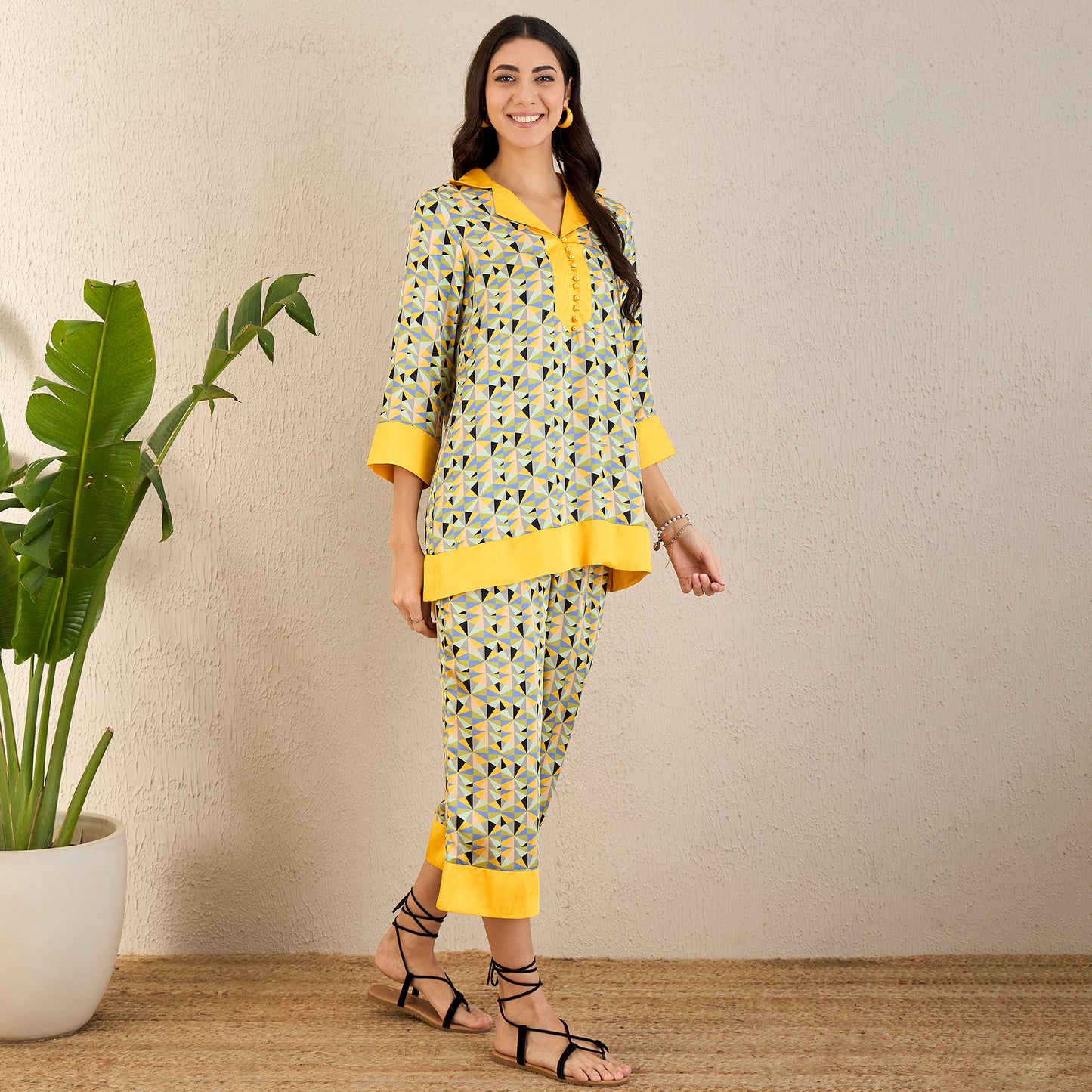 Primrose Yellow and Black Geometric Print Co-ordinate Set