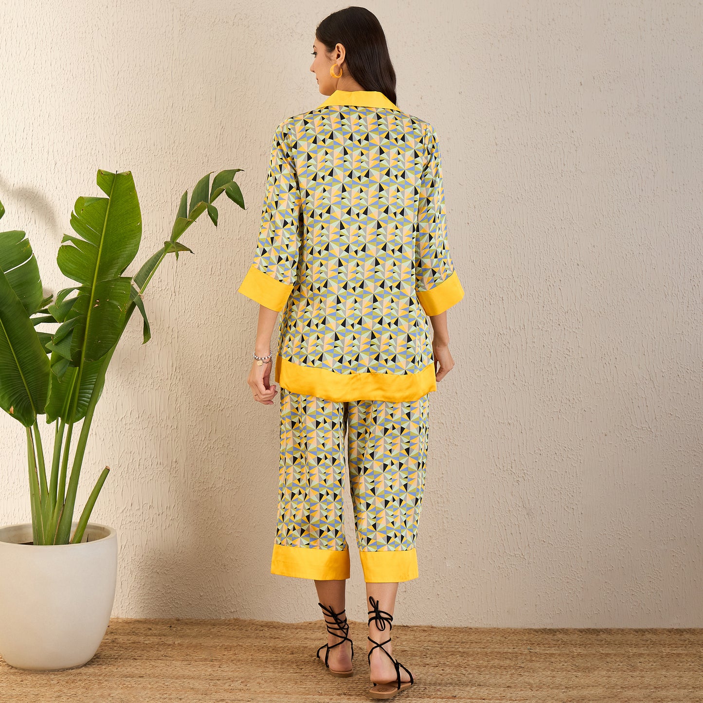 Primrose Yellow and Black Geometric Print Co-ordinate Set