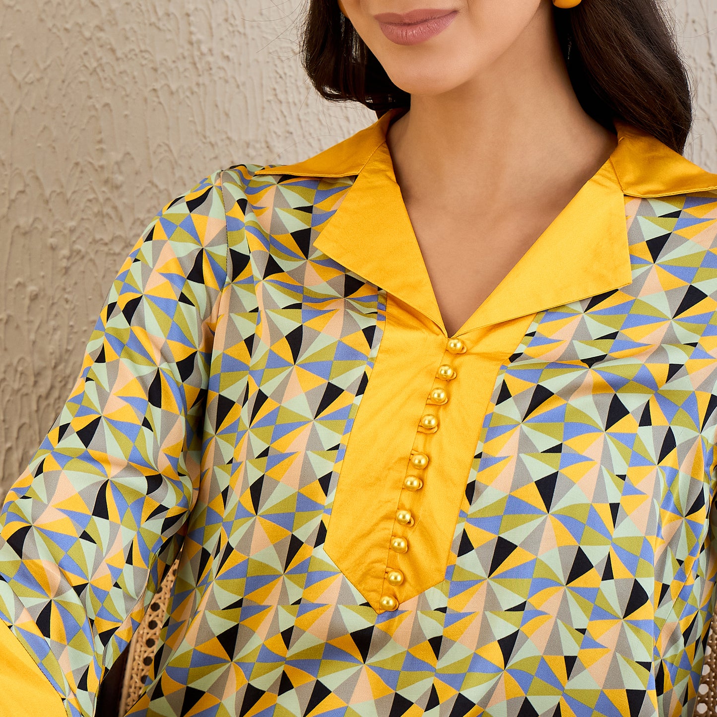 Primrose Yellow and Black Geometric Print Co-ordinate Set