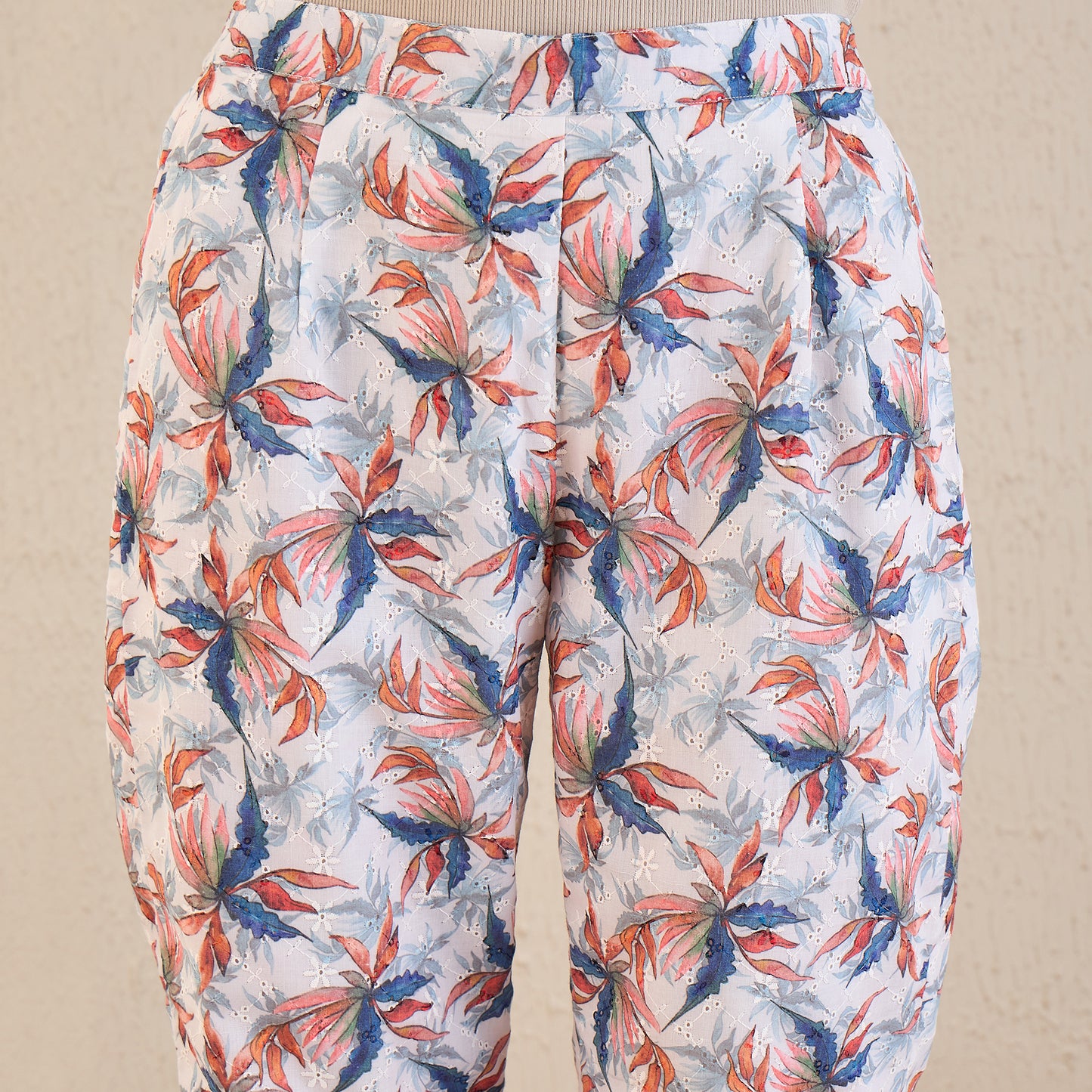 White and Indigo Blue Botanical Print Schiffli Co-ordinate Set