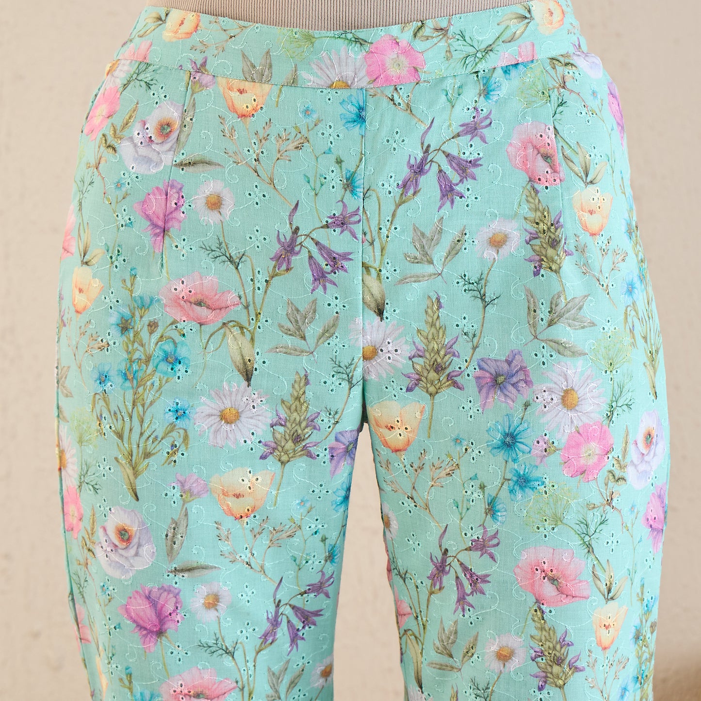 Aquamarine Floral Print Schiffli Co-ordinate Set