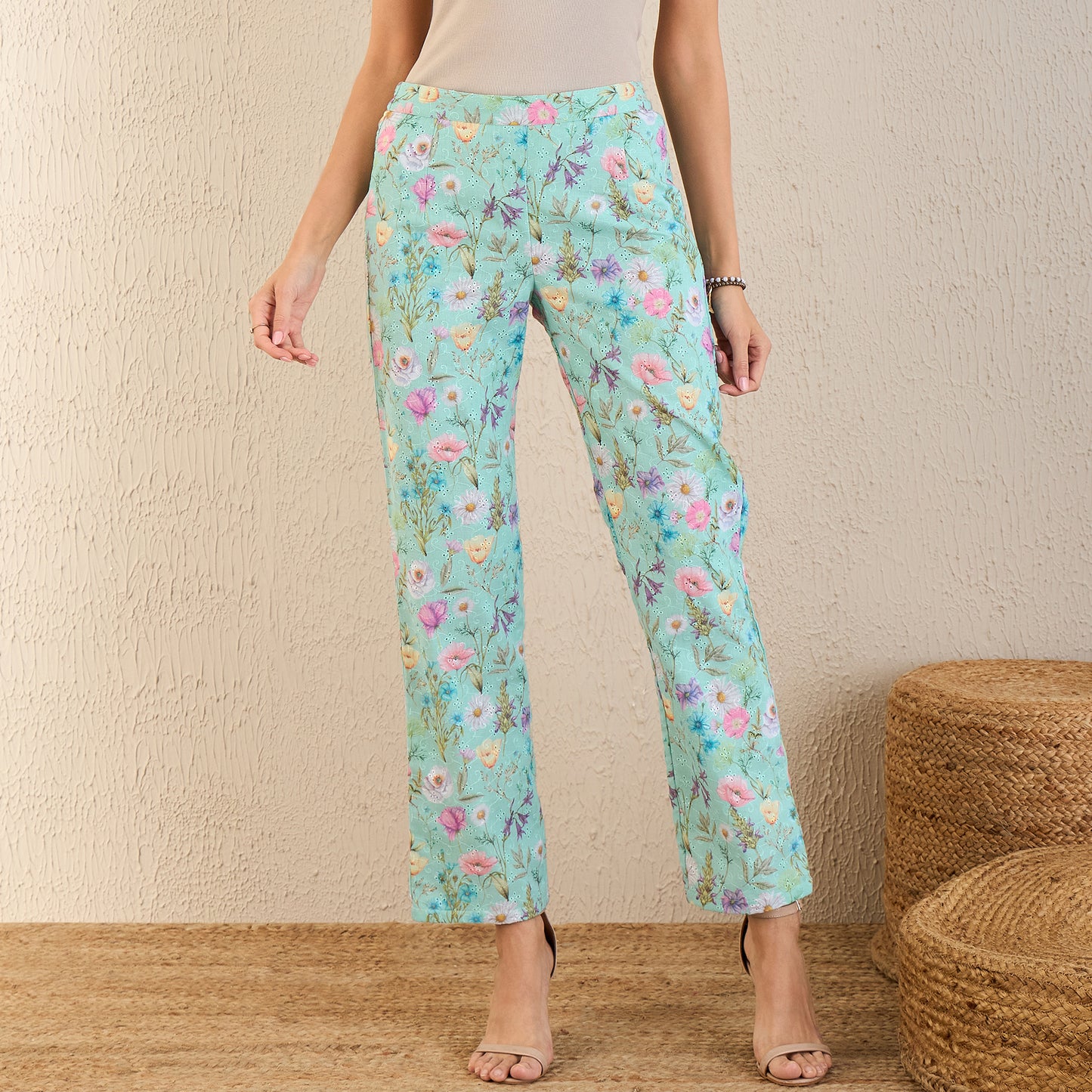 Aquamarine Floral Print Schiffli Co-ordinate Set