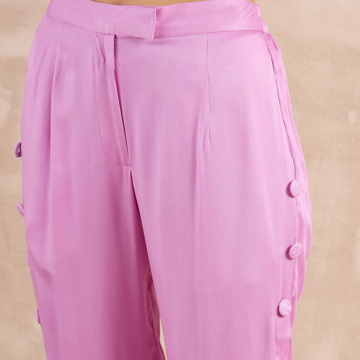 Purple Herringbone Peplum Top and Button Down Straight Pants Set