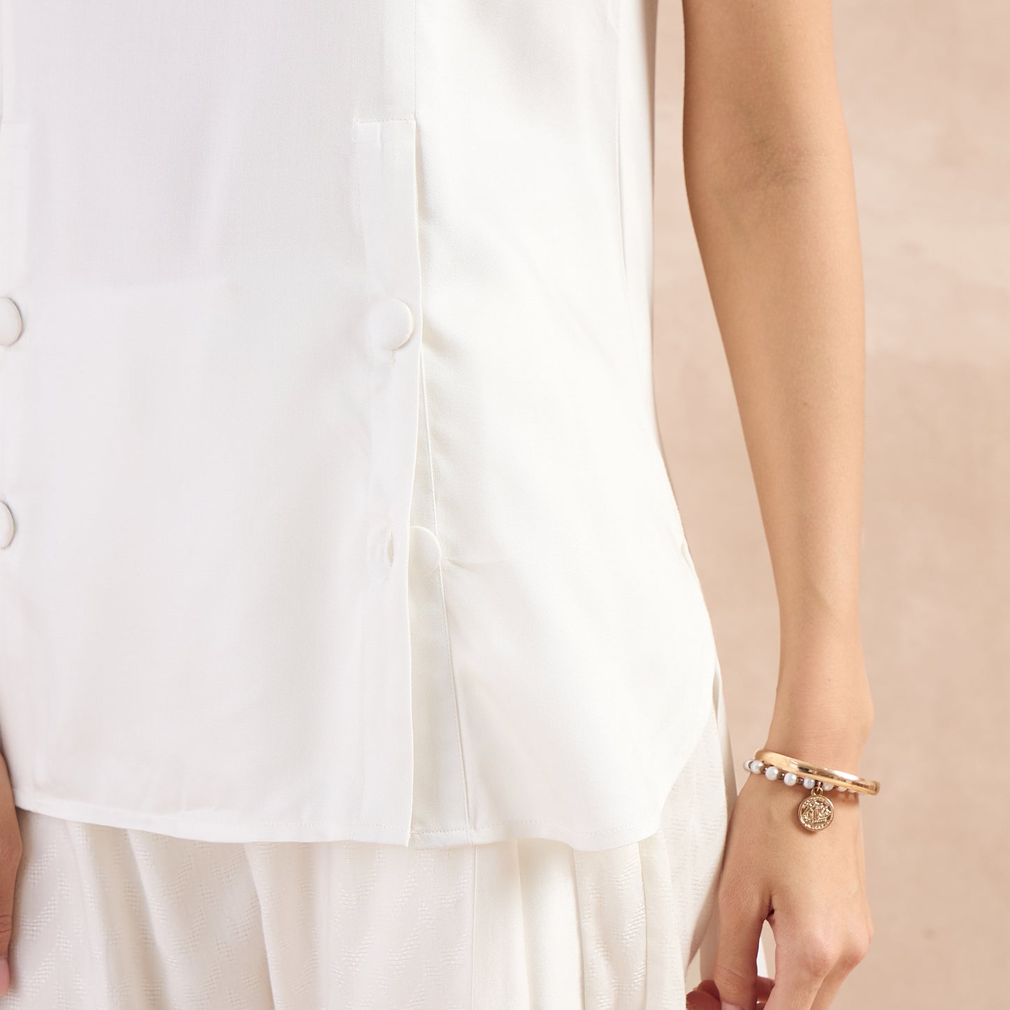 Off-White High-Low Sleeveless Top and Trouser Set