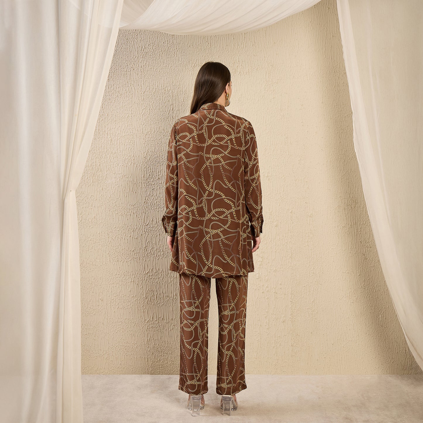Brown Chain Print Shirt and Pants Co-ord Set