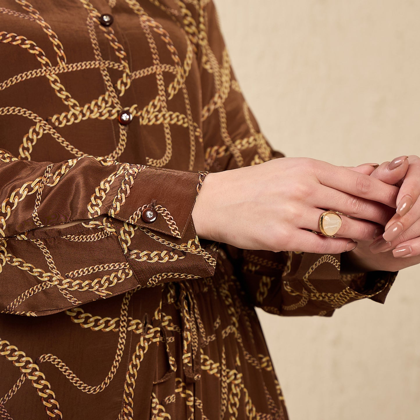 Brown Chain Print Shirt and Pants Co-ord Set