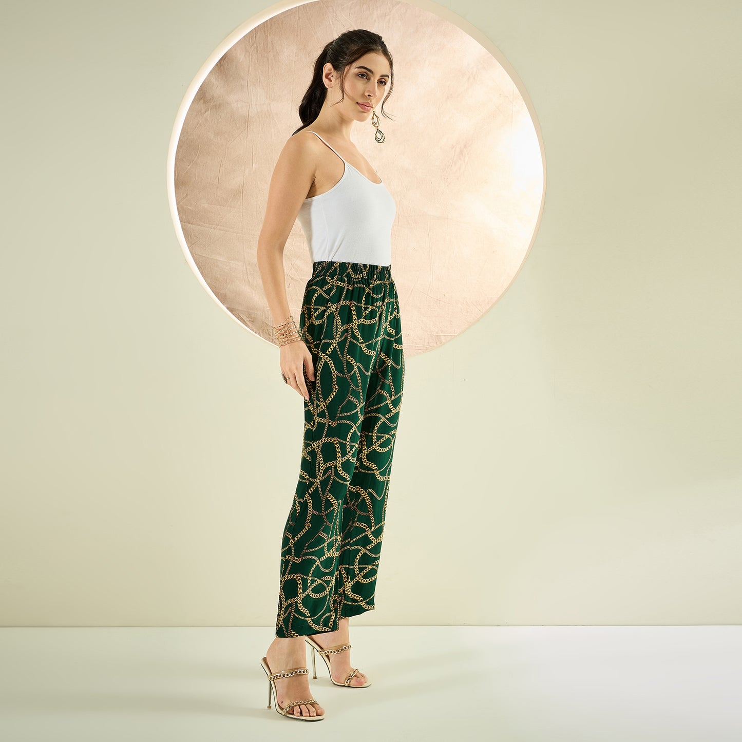 Forest Green Chain Print Shirt and Pants Co-ord Set
