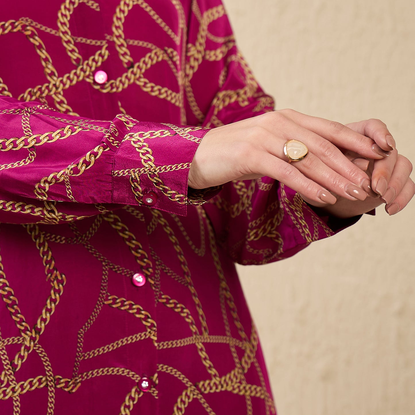 Magenta Chain Print Shirt and Pants Co-ord Set