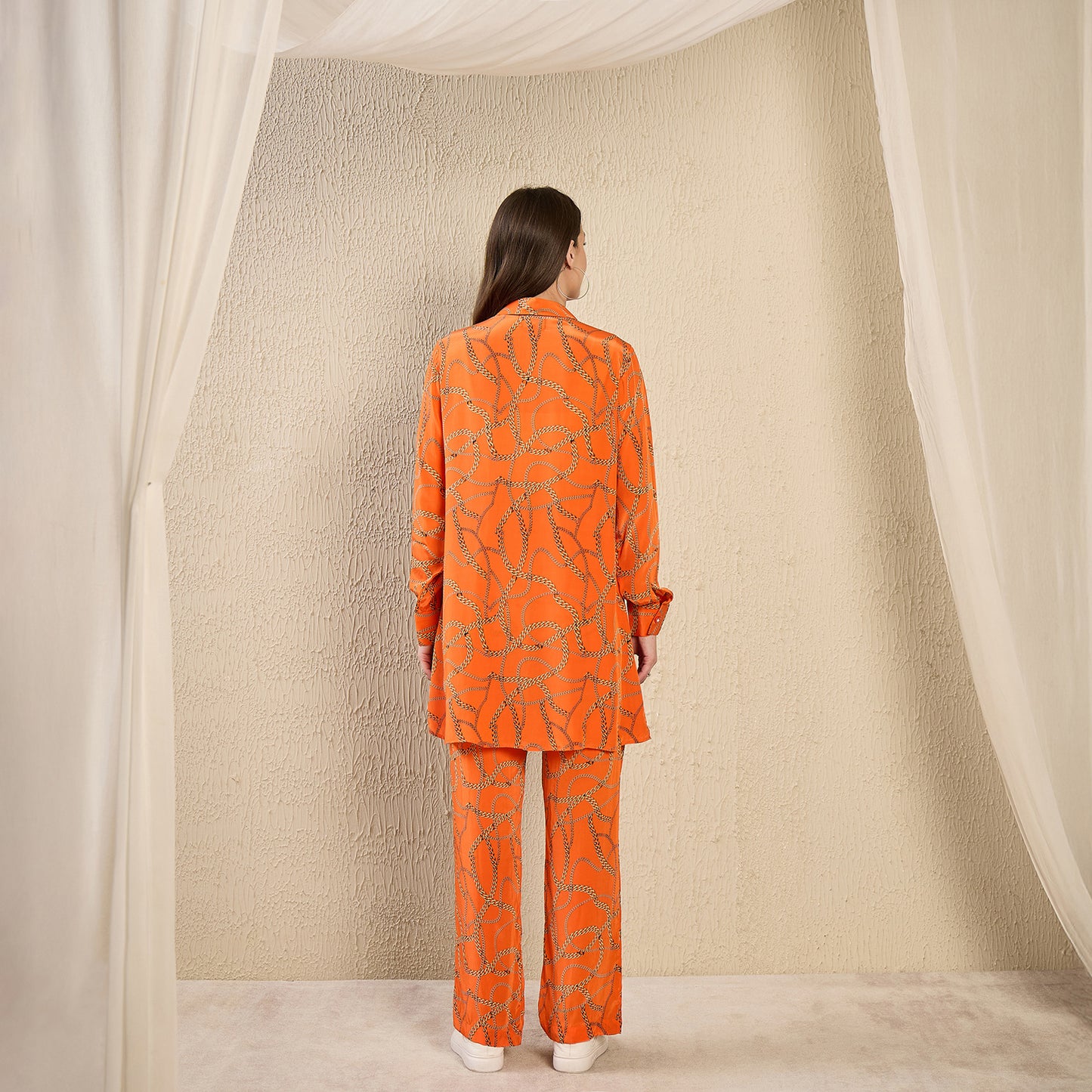 Orange Chain Print Shirt and Pants Co-ord Set