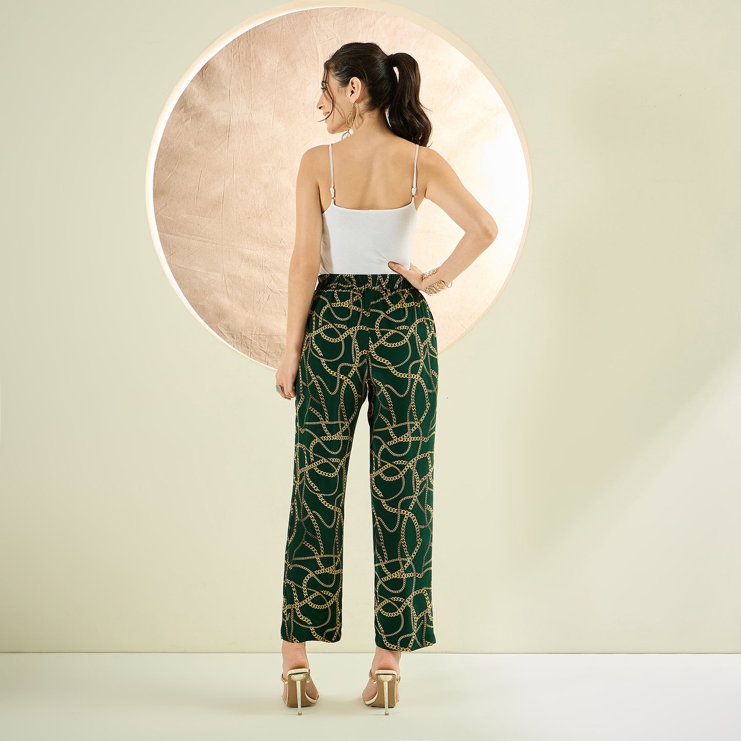 Forest Green Chain Print Sleeveless Top and Pants Co-ord Set