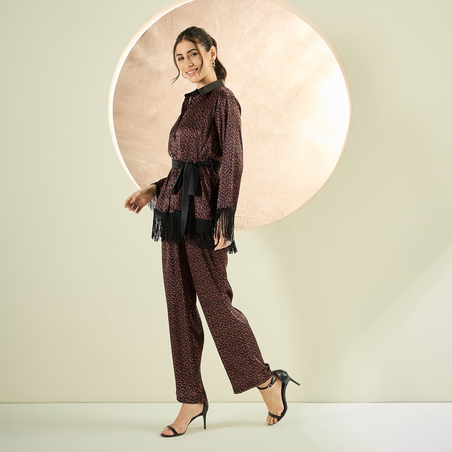 Brown Animal Print Shirt and Pants Co-ord Set