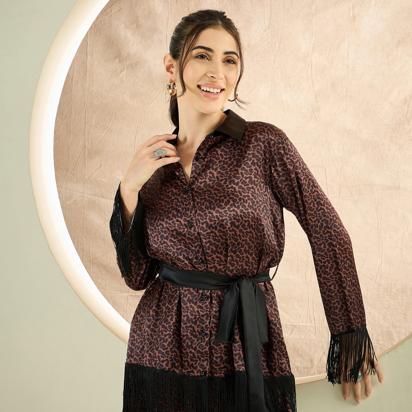 Brown Animal Print Shirt and Pants Co-ord Set