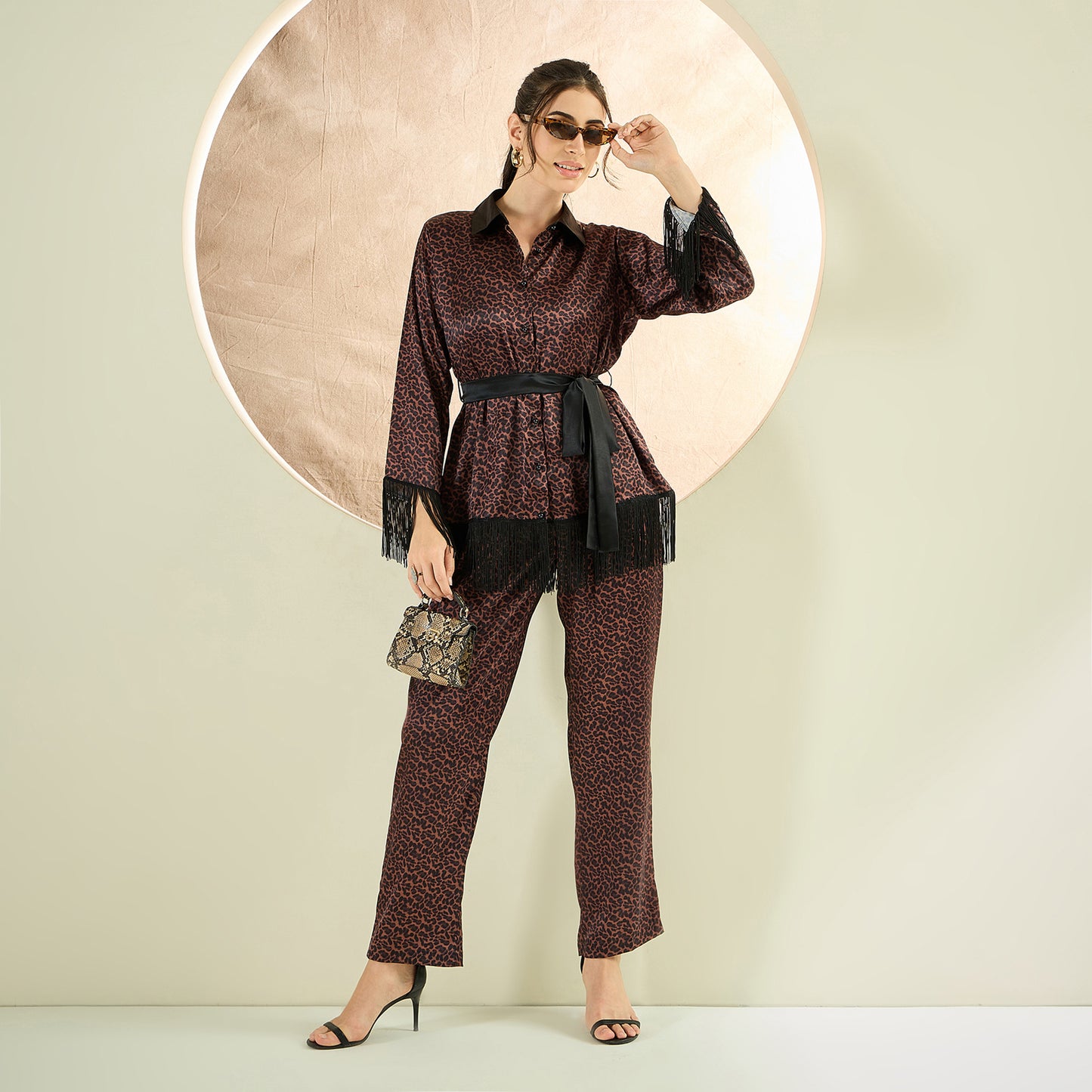 Brown Animal Print Shirt and Pants Co-ord Set