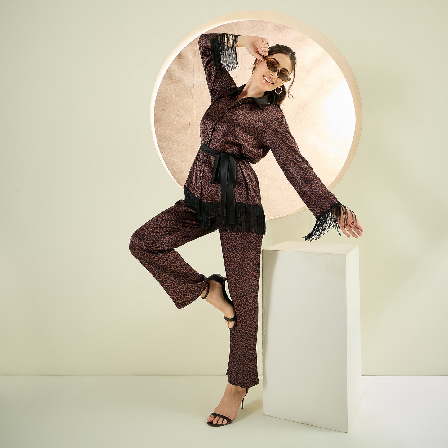 Brown Animal Print Shirt and Pants Co-ord Set