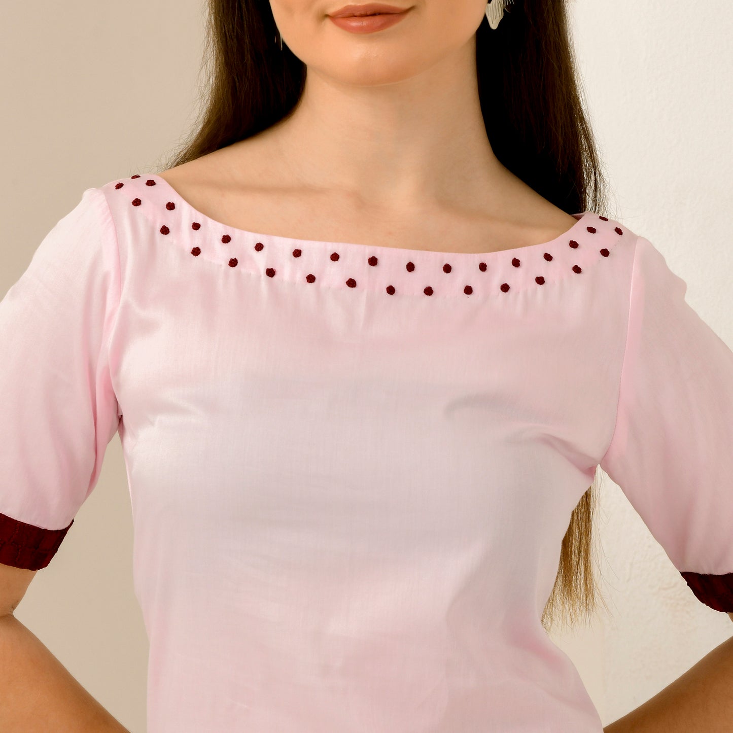 Pink and Red Hand Embroidered High-Low Kurta and Straight Trouser Set