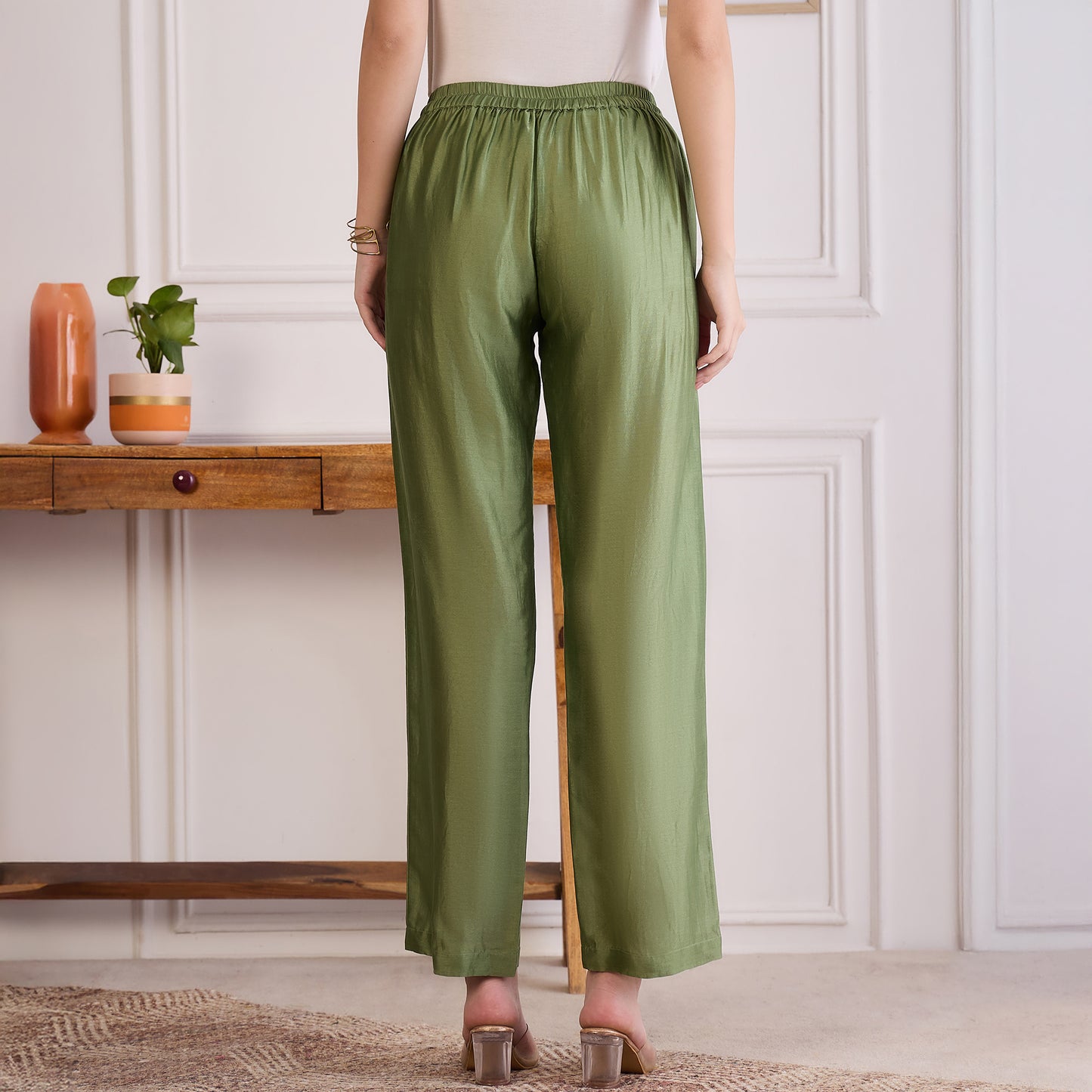 Green Zari Hand Embroidered Short Kaftan Top with Pants Set