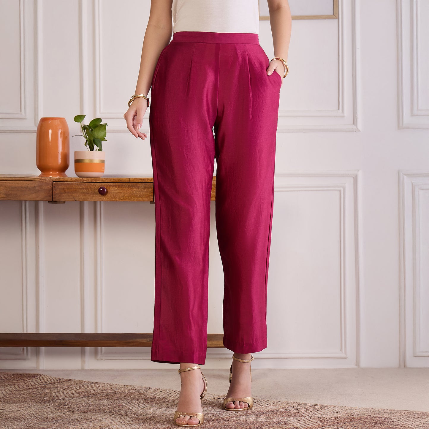 Wine Zari Hand Embroidered Short Kaftan Top with Pants Set