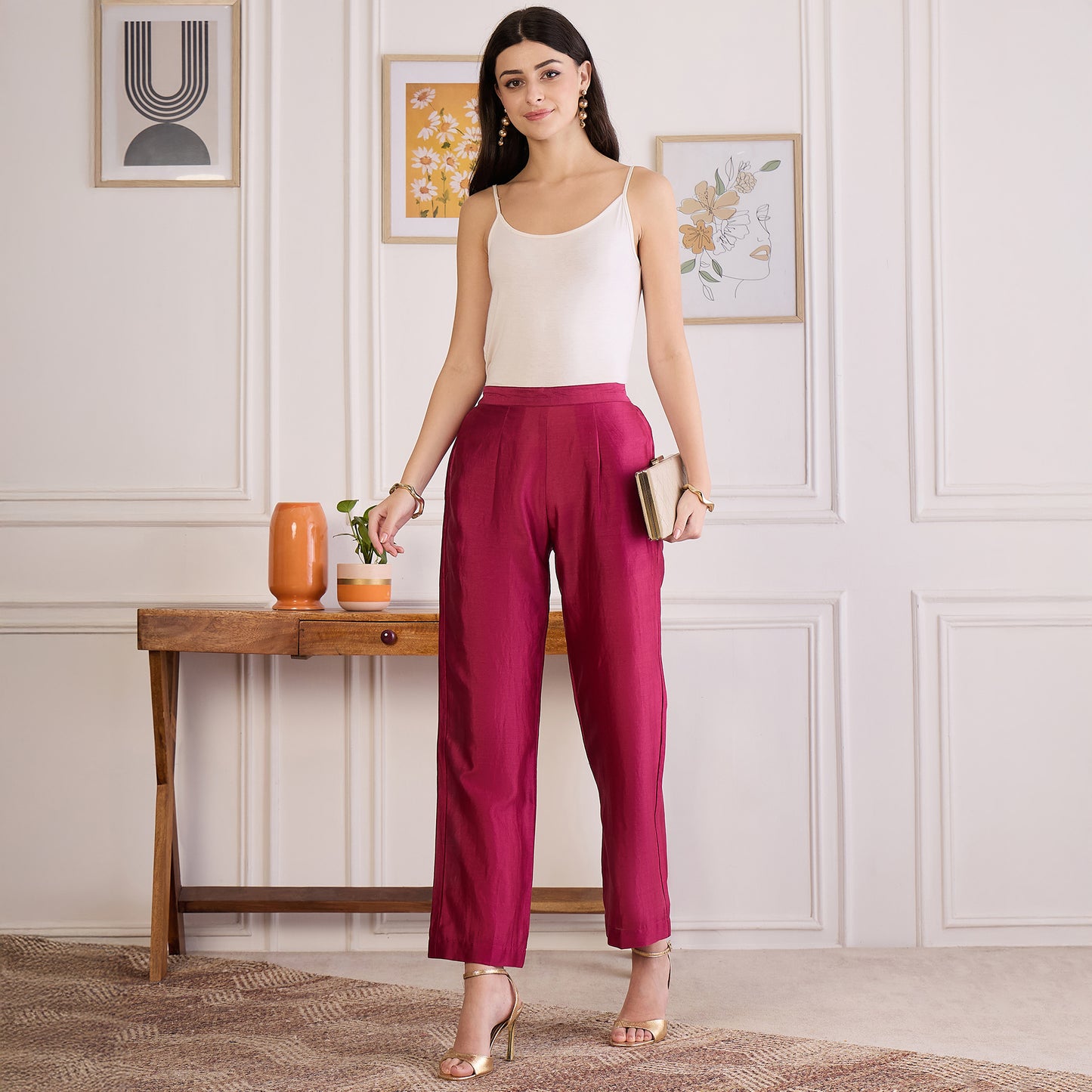 Wine Zari Hand Embroidered Short Kaftan Top with Pants Set