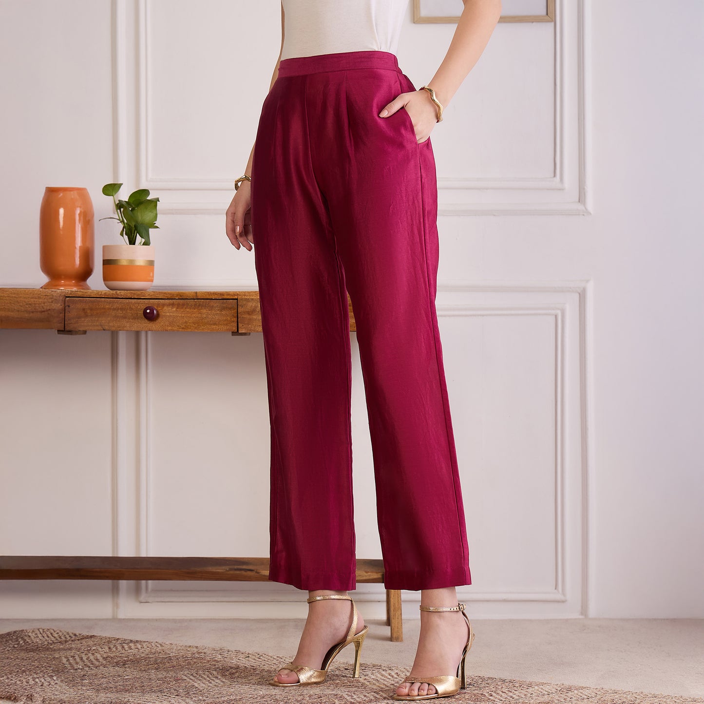 Wine Zari Hand Embroidered Short Kaftan Top with Pants Set
