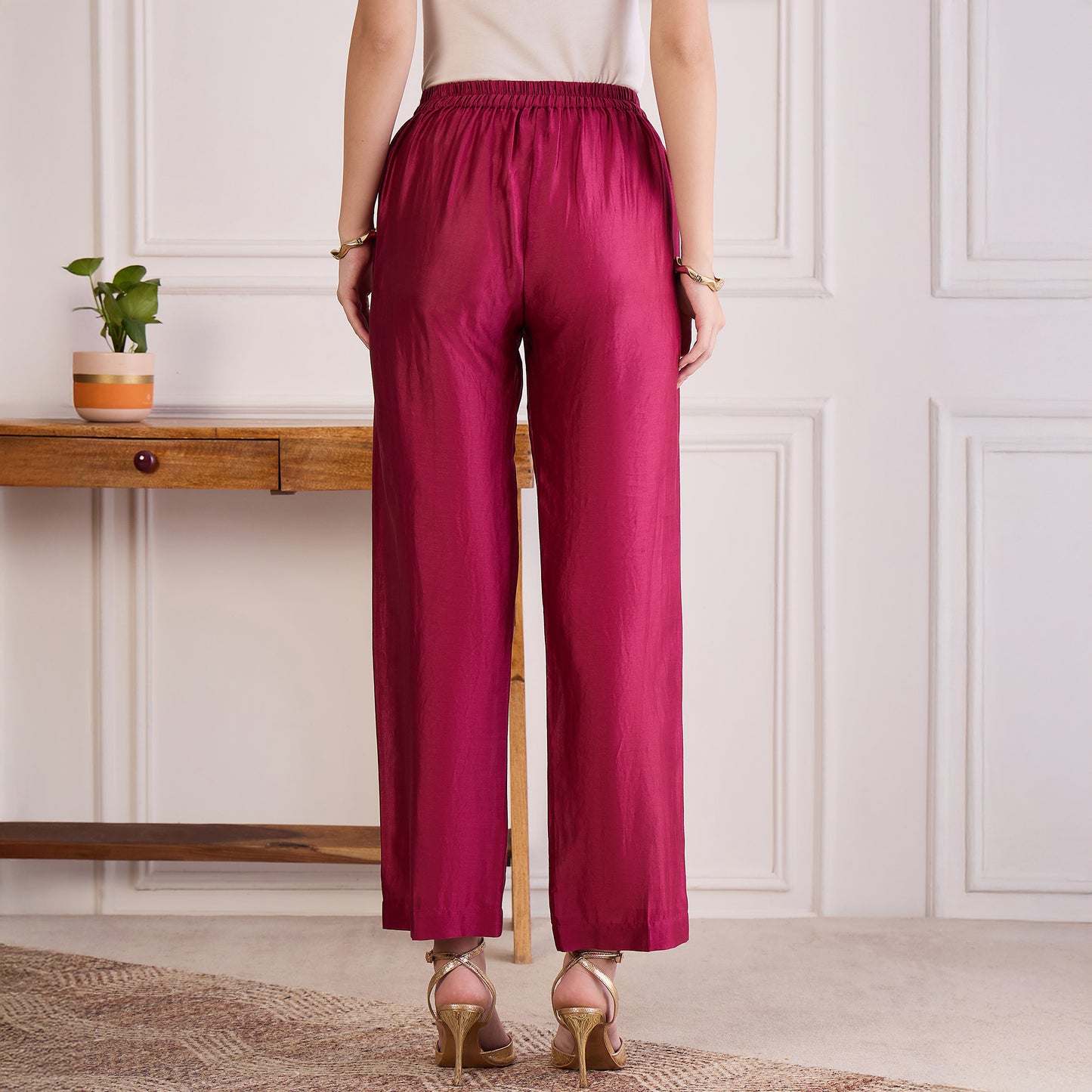 Wine Zari Hand Embroidered Short Kaftan Top with Pants Set