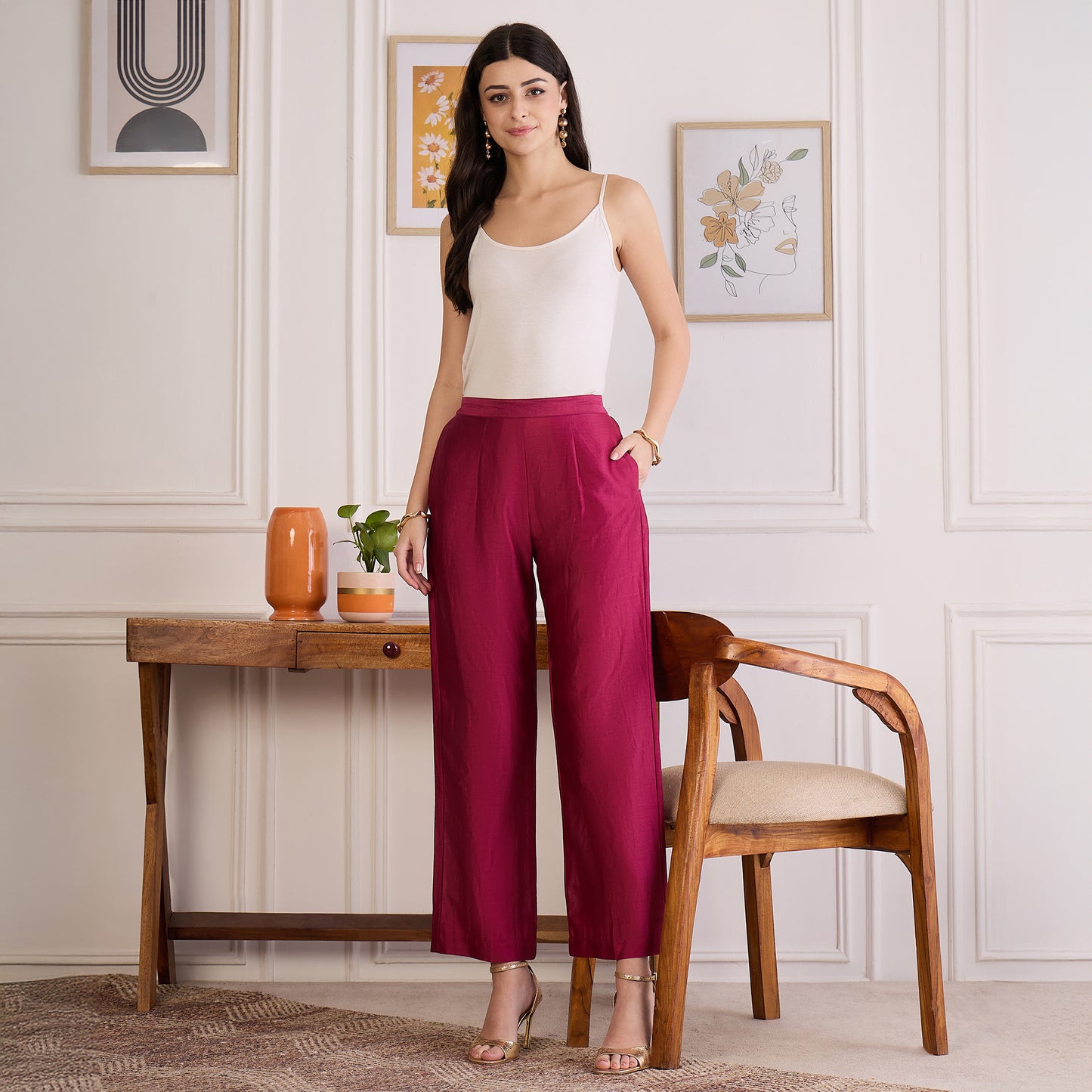Wine Zari Hand Embroidered Short Kaftan Top with Pants Set
