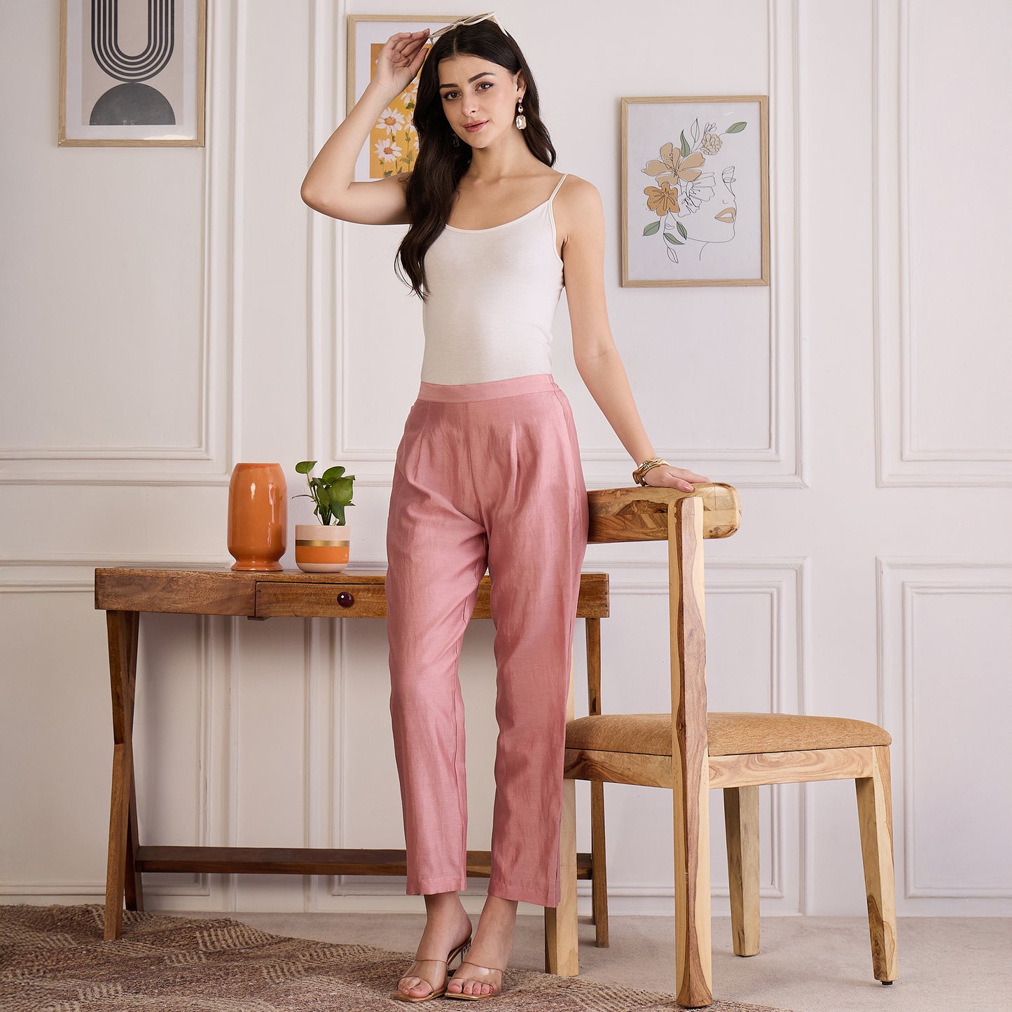 Carnation Pink Floral Cutwork Embroidered Set