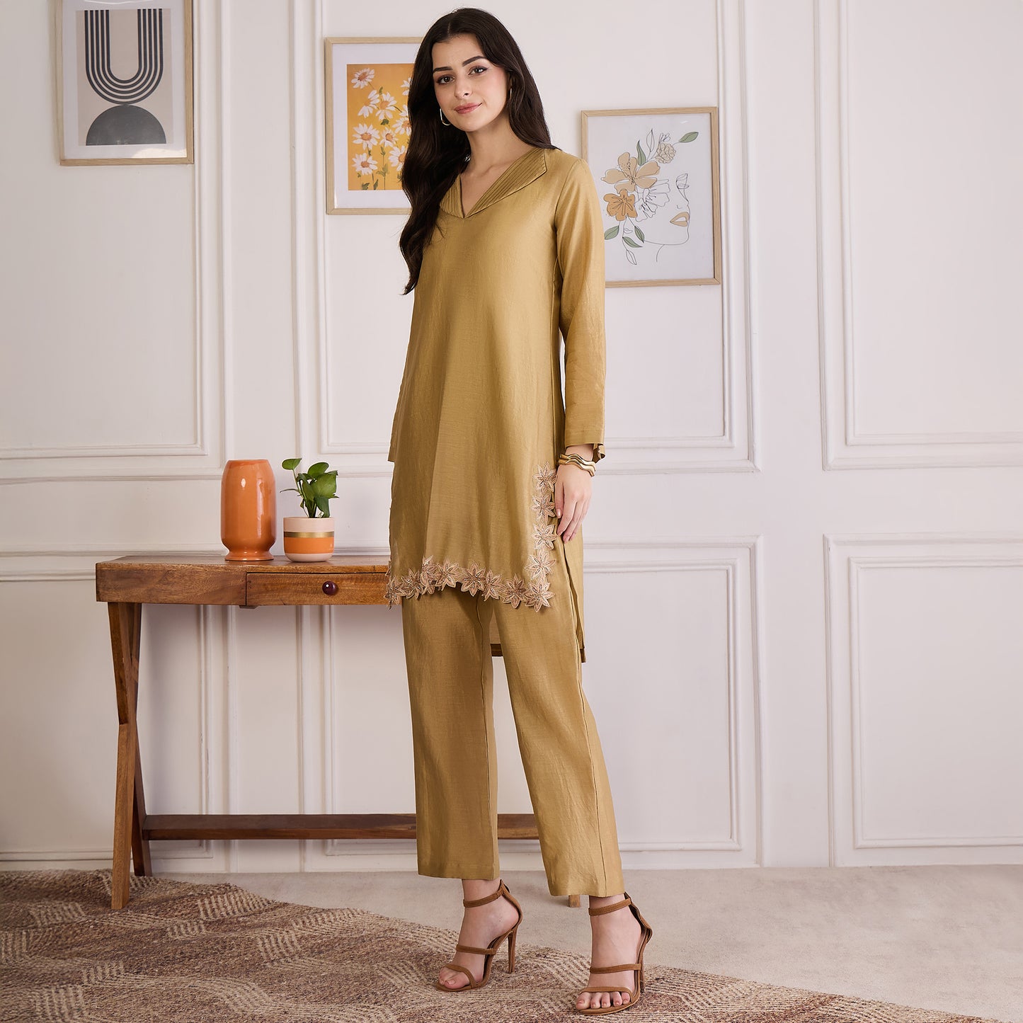 Sand Floral Cutwork Embroidered Set