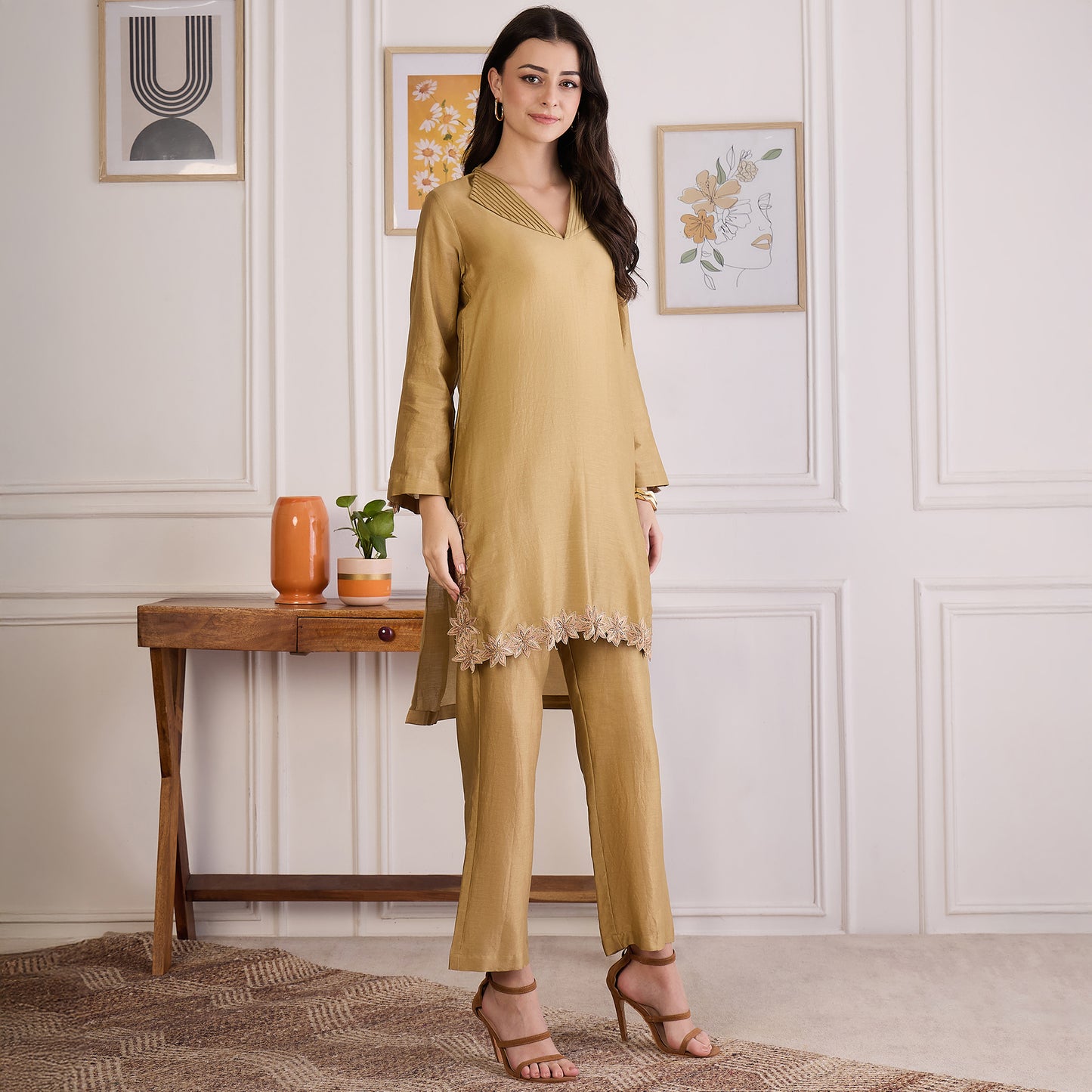Sand Floral Cutwork Embroidered Set