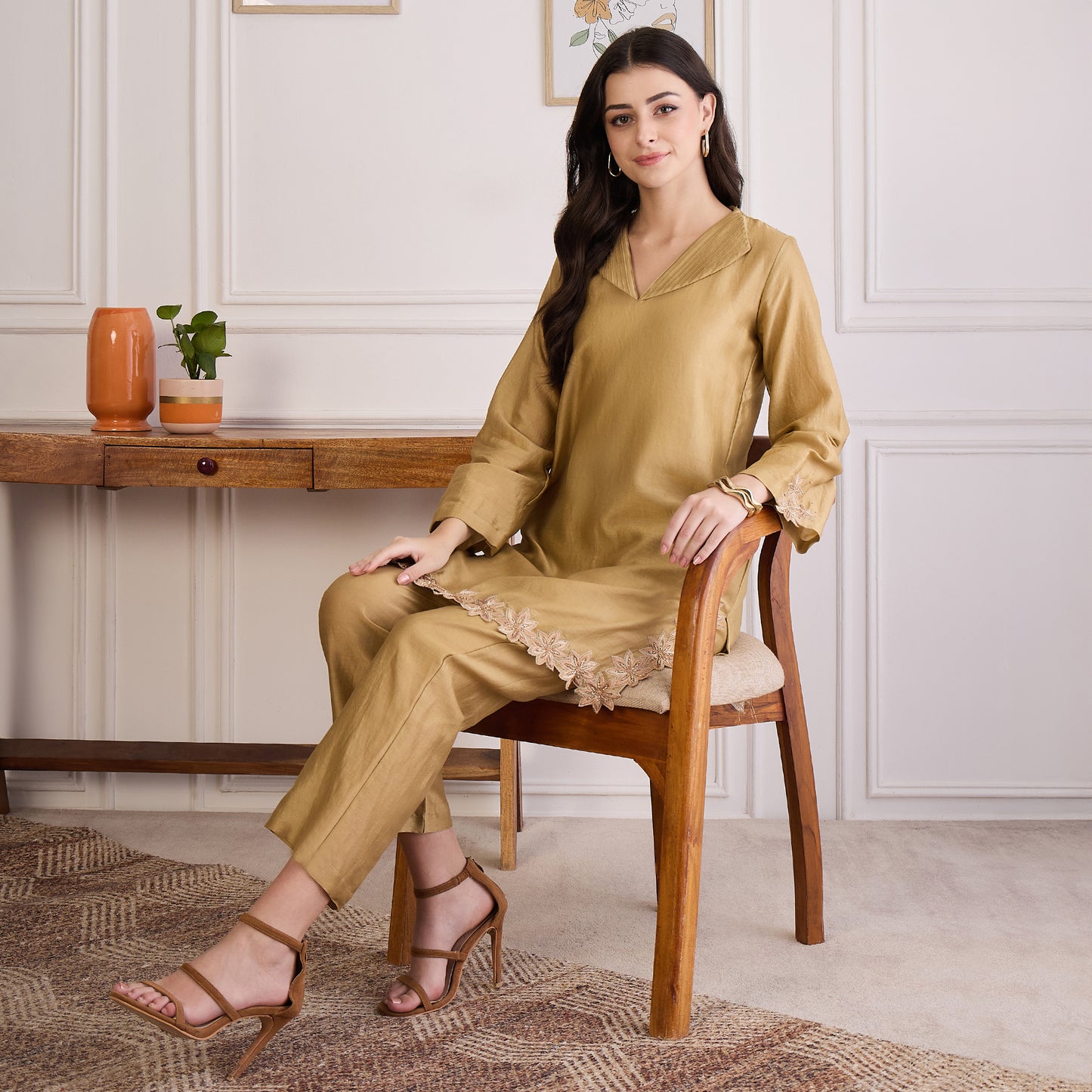 Sand Floral Cutwork Embroidered Set