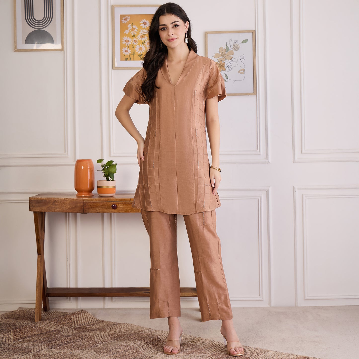 Copper Brown Embroidered Set