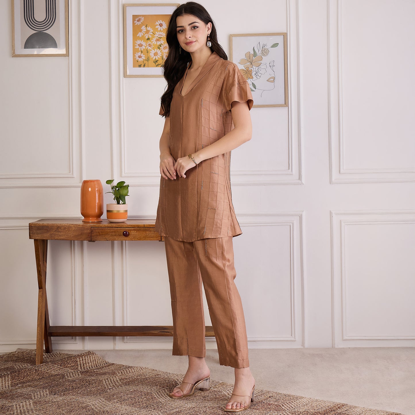 Copper Brown Embroidered Set