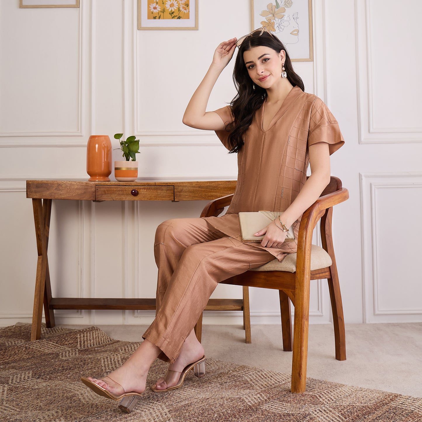 Copper Brown Embroidered Set