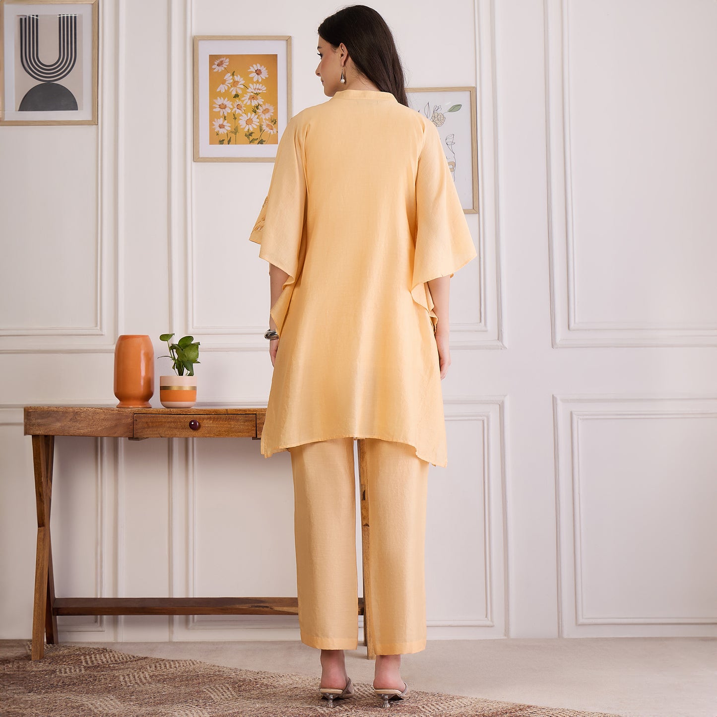 Butter Yellow Embroidered Kaftan set