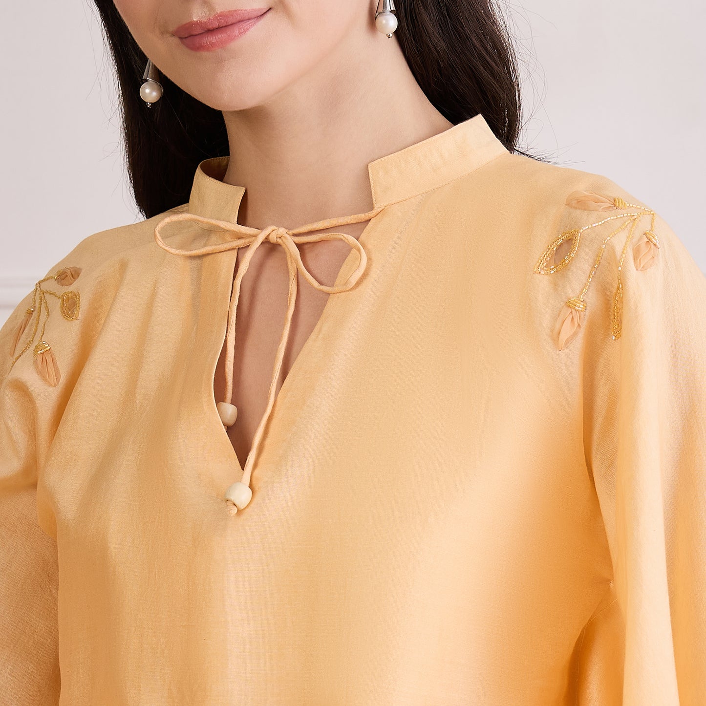 Butter Yellow Embroidered Kaftan set