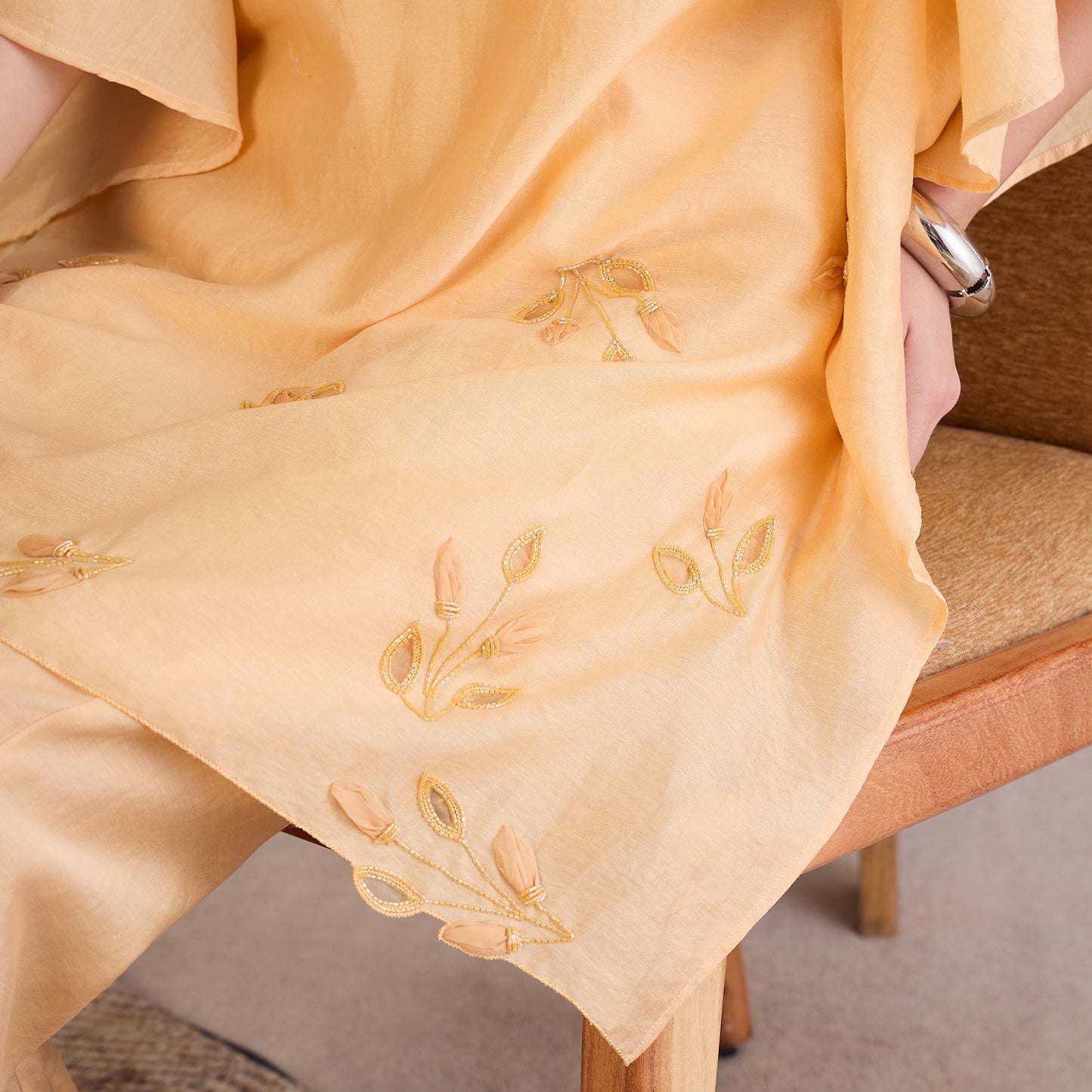 Butter Yellow Embroidered Kaftan set