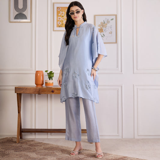 Ice Blue Embroidered Kaftan Set