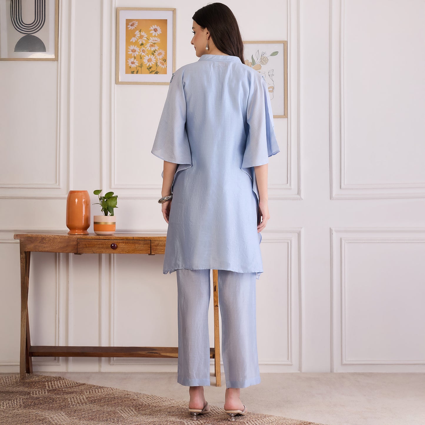 Ice Blue Embroidered Kaftan Set