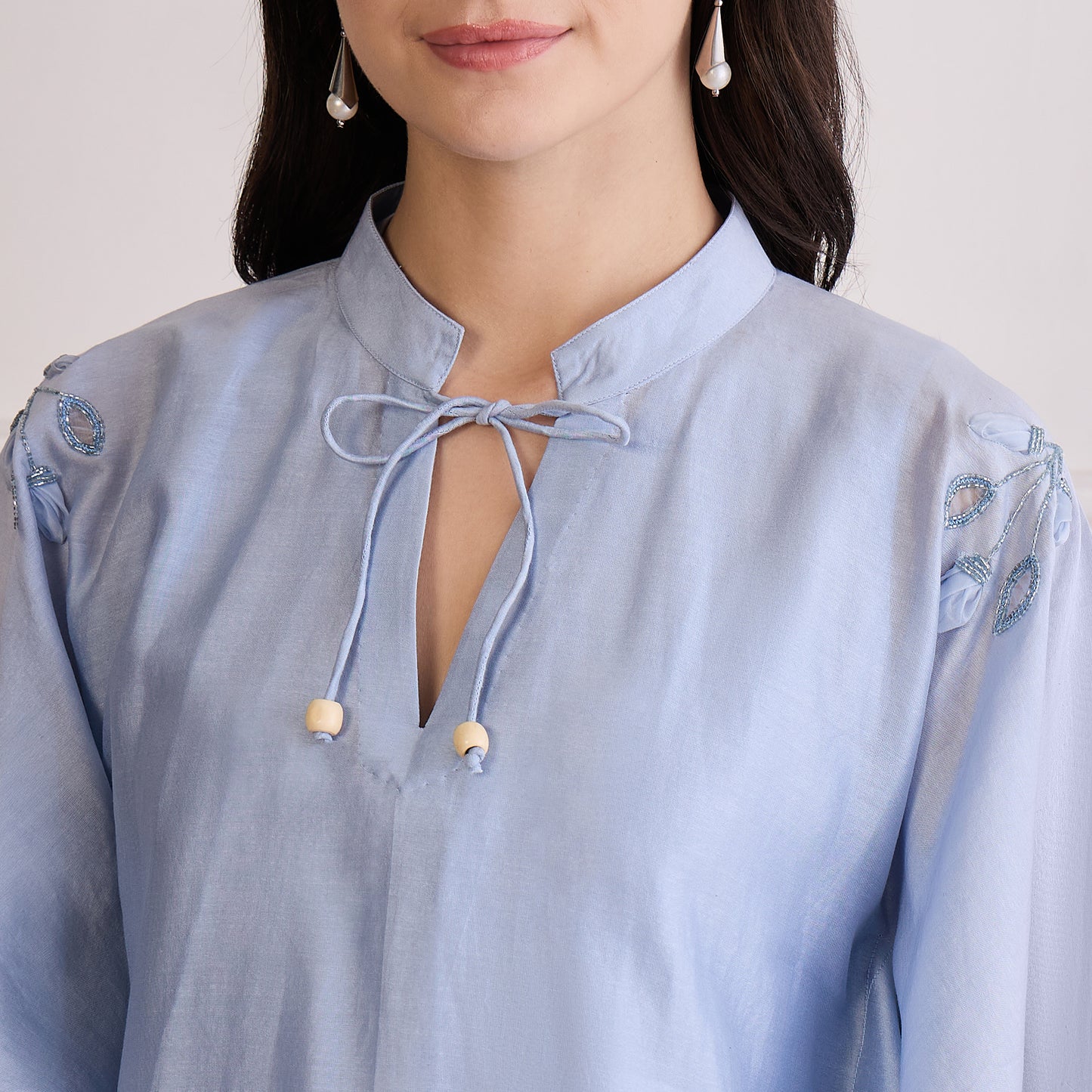 Ice Blue Embroidered Kaftan Set