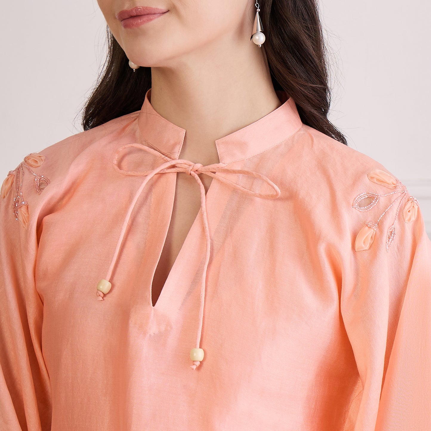 Peach Embroidered Kaftan Set