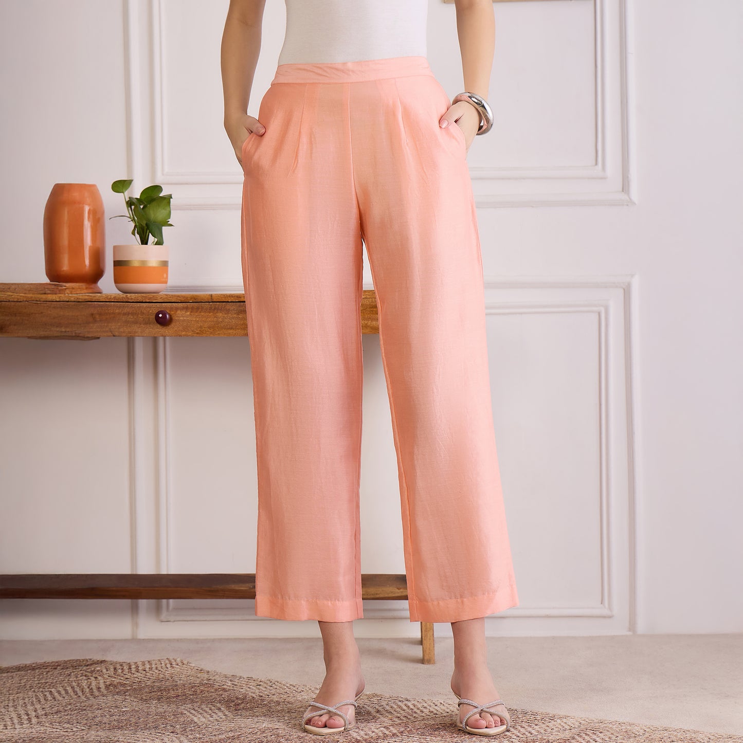 Peach Embroidered Kaftan Set