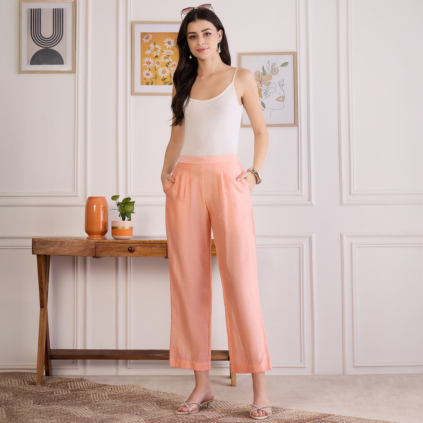 Peach Embroidered Kaftan Set