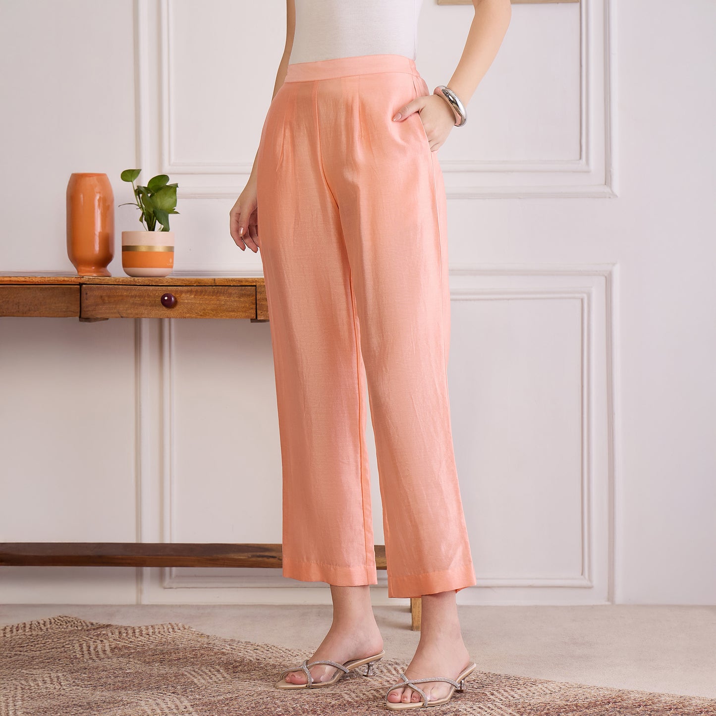 Peach Embroidered Kaftan Set